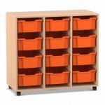 Flexeo Regal PRO, 3 Reihen, 12 Boxen Gr. M Buche hell mit Boxen orange (Zoom)