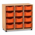 Flexeo Regal PRO, 3 Reihen, 12 Boxen Gr. M Buche dunkel mit Boxen orange (Zoom)