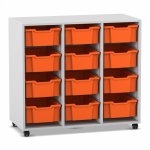 Flexeo Regal PRO, 3 Reihen, 12 Boxen Gr. M grau mit Boxen orange (Zoom)