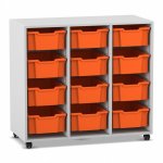 Flexeo Regal PRO, 3 Reihen, 12 Boxen Gr. M grau mit Boxen orange (Zoom)