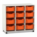 Flexeo Regal PRO, 3 Reihen, 12 Boxen Gr. M weiß mit Boxen orange (Zoom)