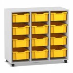 Flexeo Regal PRO, 3 Reihen, 12 Boxen Gr. M grau mit Boxen gelb (Zoom)