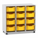 Flexeo Regal PRO, 3 Reihen, 12 Boxen Gr. M grau mit Boxen gelb (Zoom)