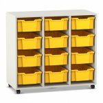 Flexeo Regal PRO, 3 Reihen, 12 Boxen Gr. M weiß mit Boxen gelb (Zoom)