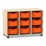 Flexeo Regal PRO, 3 Reihen, 9 Boxen Gr. M Ahorn honig mit Boxen orange (Zoom)