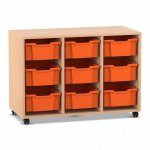 Flexeo Regal PRO, 3 Reihen, 9 Boxen Gr. M Buche hell mit Boxen orange (Zoom)