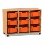 Flexeo Regal PRO, 3 Reihen, 9 Boxen Gr. M Buche dunkel mit Boxen orange (Zoom)