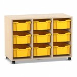 Flexeo Regal PRO, 3 Reihen, 9 Boxen Gr. M Ahorn honig mit Boxen gelb (Zoom)