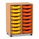 Flexeo Regal PRO, 2 Reihen, 16 Boxen Gr. S Buche dunkel mit Boxen bunt (Zoom)