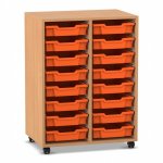 Flexeo Regal PRO, 2 Reihen, 16 Boxen Gr. S Buche dunkel mit Boxen orange (Zoom)