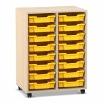 Flexeo Regal PRO, 2 Reihen, 16 Boxen Gr. S Ahorn honig mit Boxen gelb (Zoom)
