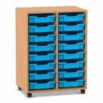 Flexeo Regal PRO, 2 Reihen, 16 Boxen Gr. S Buche dunkel mit Boxen hellblau (Zoom)