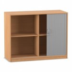 Flexeo Rollladenschrank, 4 Fächer, Mittelwand, Breite 126,4 cm Buche dunkel (Zoom)