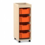 Flexeo Regal PRO, 1 Reihe, 4 Boxen Gr. M, Aufkantung Ahorn honig mit Boxen orange (Zoom)