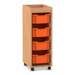 Flexeo Regal PRO, 1 Reihe, 4 Boxen Gr. M, Aufkantung Buche dunkel mit Boxen orange (Zoom)