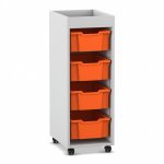 Flexeo Regal PRO, 1 Reihe, 4 Boxen Gr. M, Aufkantung grau mit Boxen orange (Zoom)