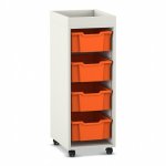 Flexeo Regal PRO, 1 Reihe, 4 Boxen Gr. M, Aufkantung weiß mit Boxen orange (Zoom)