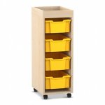 Flexeo Regal PRO, 1 Reihe, 4 Boxen Gr. M, Aufkantung Ahorn honig mit Boxen gelb (Zoom)