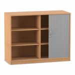 Flexeo Rollladenschrank, 6 Fächer, Mittelwand, Breite 126,4 cm Buche dunkel (Zoom)