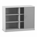 Flexeo Rollladenschrank, 6 Fächer, Mittelwand, Breite 126,4 cm grau (Zoom)