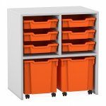 Flexeo Regal PRO, 2 Reihen, 6 Boxen Gr. S, 2 fahrbare XL-Boxen grau mit Boxen orange (Zoom)