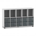 Flexeo Regal, 5 Reihen, 10 große Boxen, 5 Fächer oben grau mit Boxen transparent (Zoom)