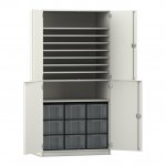 Flexeo Bastelschrank Julia, 9 große Boxen, 9 Fächer weiß mit Boxen transparent (Zoom)