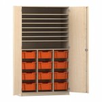 Flexeo Bastelschrank PRO, 3 Reihen, 12 Boxen Gr. M, 8 Fächer Ahorn honig mit Boxen orange (Zoom)