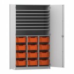 Flexeo Bastelschrank PRO, 3 Reihen, 12 Boxen Gr. M, 8 Fächer grau mit Boxen orange (Zoom)