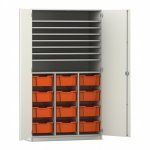 Flexeo Bastelschrank PRO, 3 Reihen, 12 Boxen Gr. M, 8 Fächer weiß mit Boxen orange (Zoom)