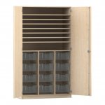 Flexeo Bastelschrank PRO, 3 Reihen, 12 Boxen Gr. M, 8 Fächer Ahorn honig mit Boxen transparent (Zoom)