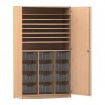 Flexeo Bastelschrank PRO, 3 Reihen, 12 Boxen Gr. M, 8 Fächer Buche hell mit Boxen transparent (Zoom)