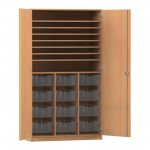 Flexeo Bastelschrank PRO, 3 Reihen, 12 Boxen Gr. M, 8 Fächer Buche dunkel mit Boxen transparent (Zoom)