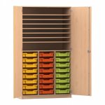 Flexeo Bastelschrank PRO, 3 Reihen, 24 Boxen Gr. S, 8 Fächer Buche hell mit Boxen bunt (Zoom)