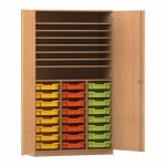 Flexeo Bastelschrank PRO, 3 Reihen, 24 Boxen Gr. S, 8 Fächer Buche dunkel mit Boxen bunt (Zoom)