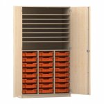 Flexeo Bastelschrank PRO, 3 Reihen, 24 Boxen Gr. S, 8 Fächer Ahorn honig mit Boxen orange (Zoom)