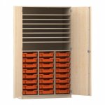 Flexeo Bastelschrank PRO, 3 Reihen, 24 Boxen Gr. S, 8 Fächer Ahorn honig mit Boxen orange (Zoom)