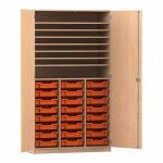 Flexeo Bastelschrank PRO, 3 Reihen, 24 Boxen Gr. S, 8 Fächer Buche hell mit Boxen orange (Zoom)