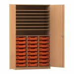 Flexeo Bastelschrank mit 24 kleinen Boxen Buche dunkel mit Boxen orange (Zoom)