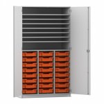 Flexeo Bastelschrank PRO, 3 Reihen, 24 Boxen Gr. S, 8 Fächer grau mit Boxen orange (Zoom)