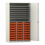 Flexeo Bastelschrank PRO, 3 Reihen, 24 Boxen Gr. S, 8 Fächer weiß mit Boxen orange (Zoom)