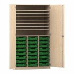 Flexeo Bastelschrank mit 24 kleinen Boxen Ahorn honig mit Boxen dunkelgrün (Zoom)