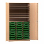 Flexeo Bastelschrank PRO, 3 Reihen, 24 Boxen Gr. S, 8 Fächer Buche hell mit Boxen dunkelgrün (Zoom)