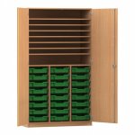 Flexeo Bastelschrank PRO, 3 Reihen, 24 Boxen Gr. S, 8 Fächer Buche dunkel mit Boxen dunkelgrün (Zoom)