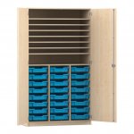 Flexeo Bastelschrank mit 24 kleinen Boxen Ahorn honig mit Boxen hellblau (Zoom)