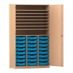 Flexeo Bastelschrank PRO, 3 Reihen, 24 Boxen Gr. S, 8 Fächer Buche hell mit Boxen hellblau (Zoom)