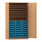 Flexeo Bastelschrank PRO, 3 Reihen, 24 Boxen Gr. S, 8 Fächer Buche dunkel mit Boxen hellblau (Zoom)