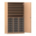 Flexeo Bastelschrank PRO, 3 Reihen, 24 Boxen Gr. S, 8 Fächer Buche hell mit Boxen transparent (Zoom)