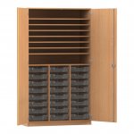 Flexeo Bastelschrank PRO, 3 Reihen, 24 Boxen Gr. S, 8 Fächer Buche dunkel mit Boxen transparent (Zoom)