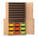 Flexeo Bastelschrank PRO, 3 Reihen, 9 Boxen Gr. M, 8 Fächer Buche hell mit Boxen bunt (Zoom)